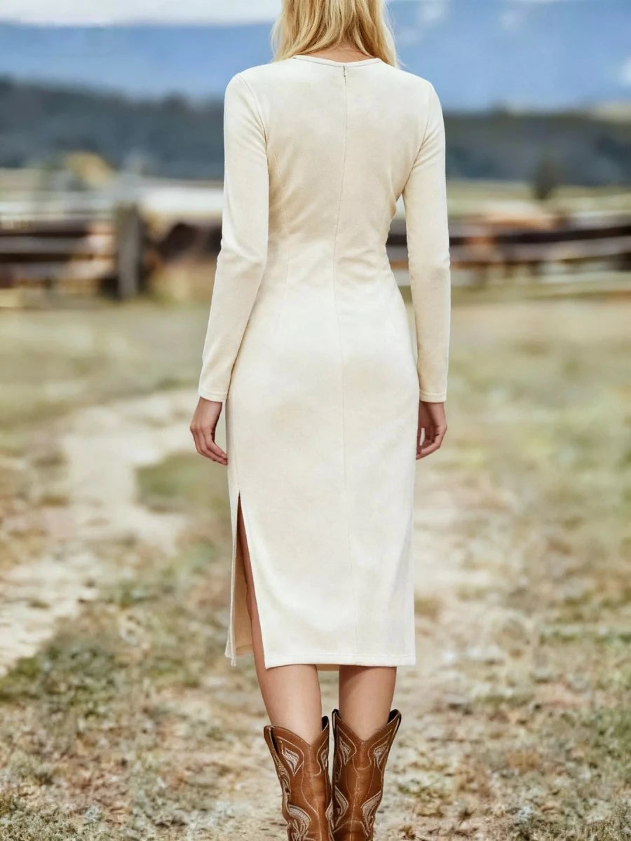 Fringe Ruched Midi Dress - 