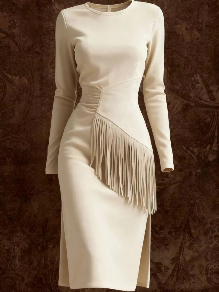 Fringe Ruched Midi Dress - 