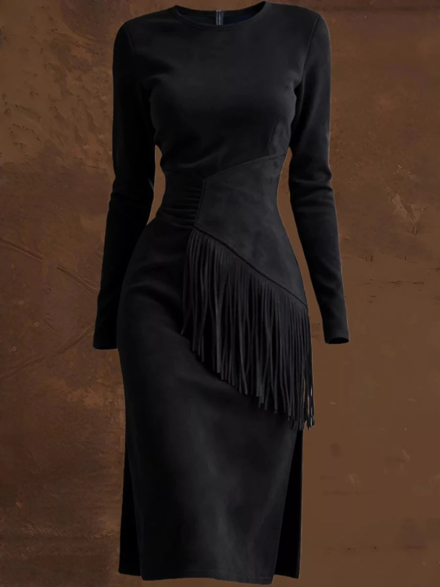 Fringe Ruched Midi Dress - 