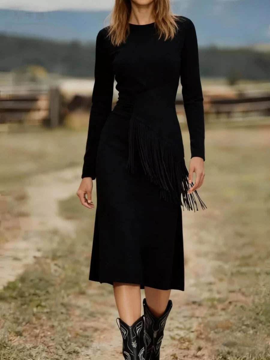 Fringe Ruched Midi Dress - 