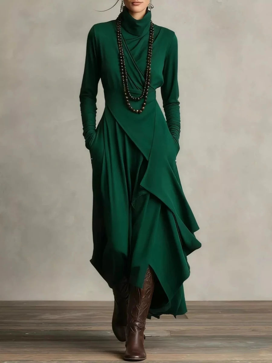 Full Size Asymmetrical Hem Turtleneck Dress Plus Size - 