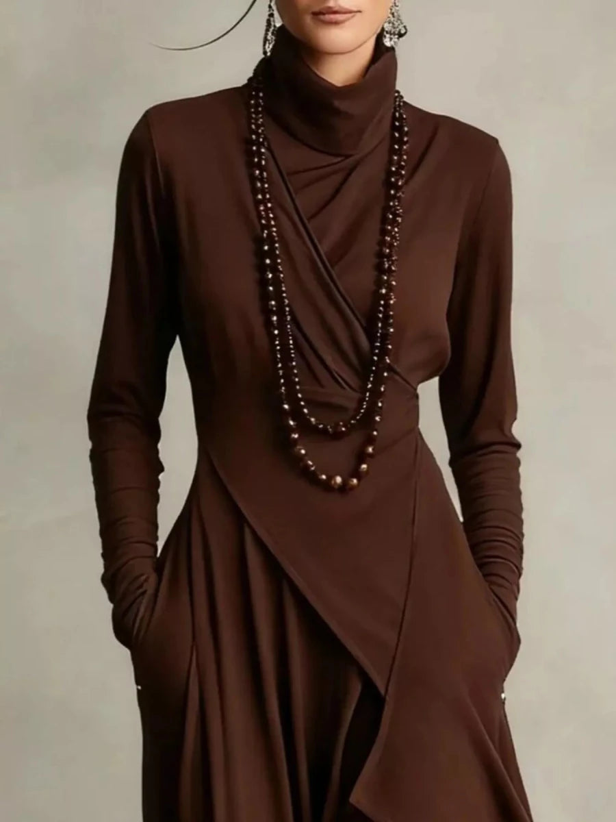 Full Size Asymmetrical Hem Turtleneck Dress Plus Size - 