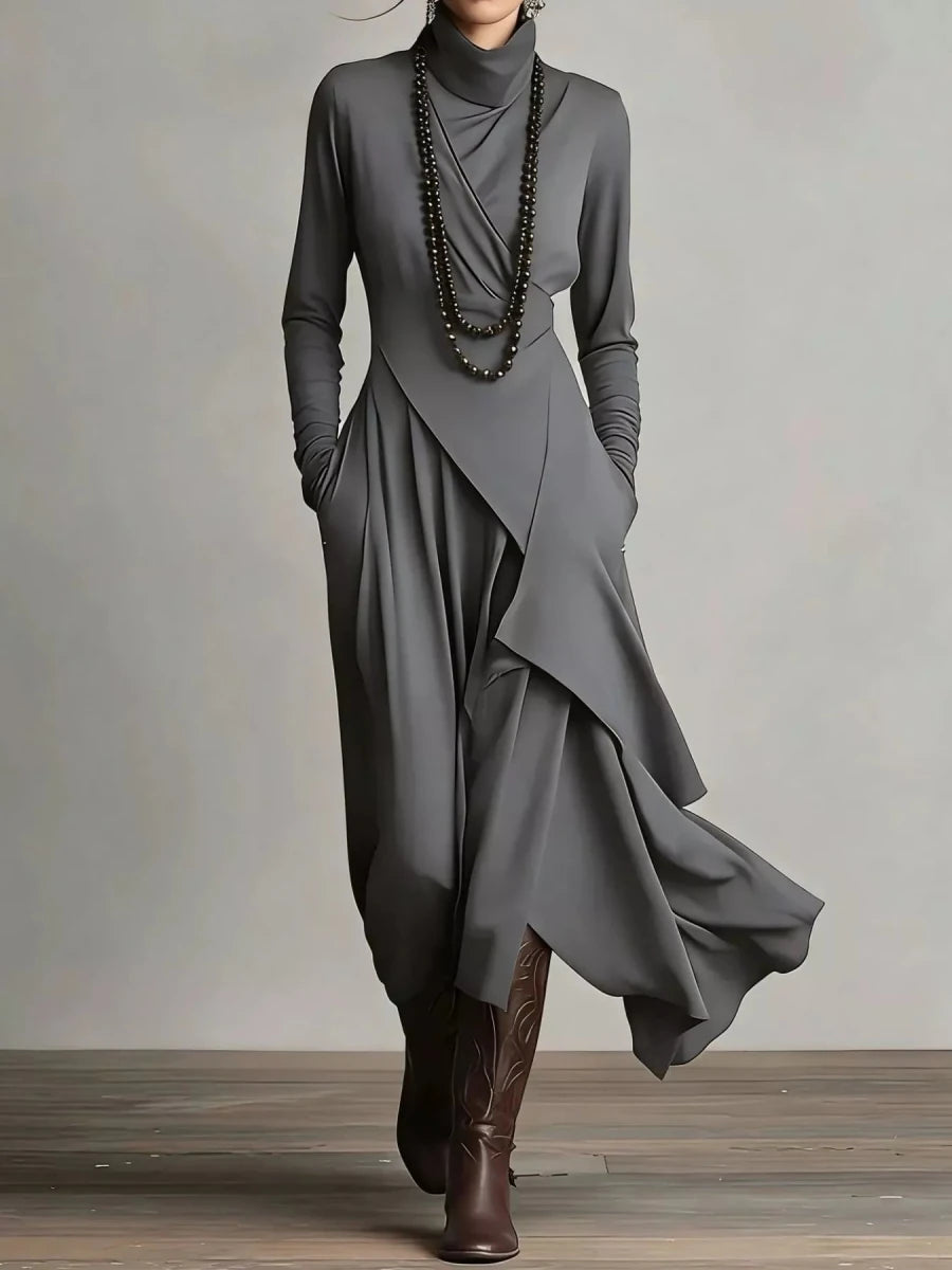 Full Size Asymmetrical Hem Turtleneck Dress Plus Size - 