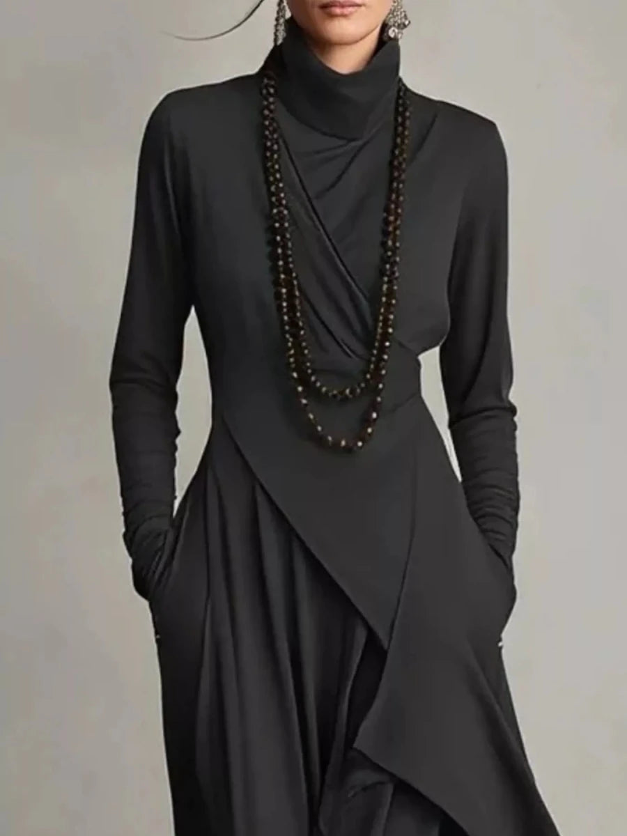 Full Size Asymmetrical Hem Turtleneck Dress Plus Size - 