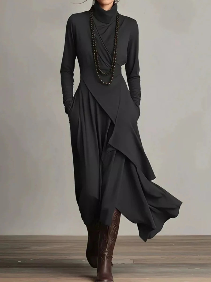 Full Size Asymmetrical Hem Turtleneck Dress Plus Size - 