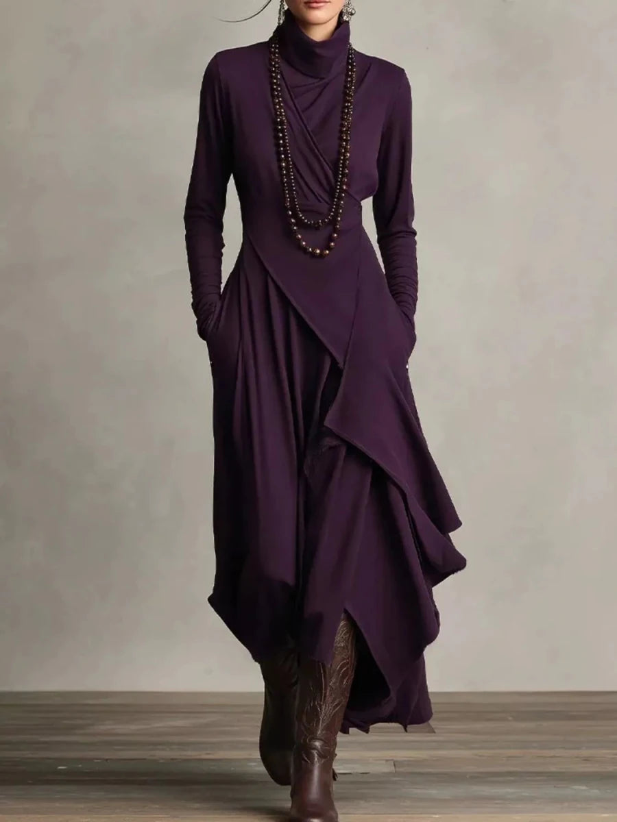 Full Size Asymmetrical Hem Turtleneck Dress Plus Size - 