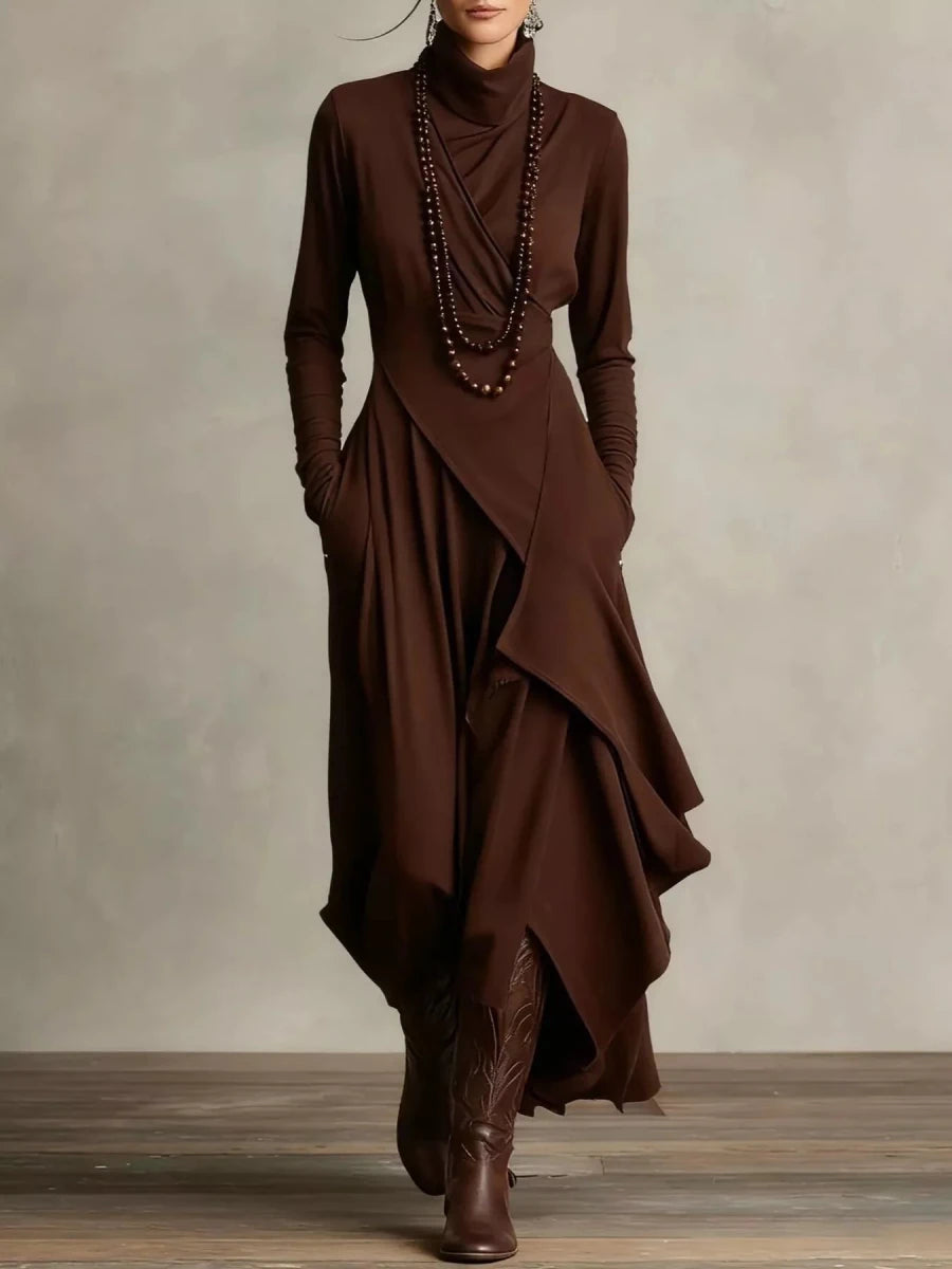 Full Size Asymmetrical Hem Turtleneck Dress Plus Size - 