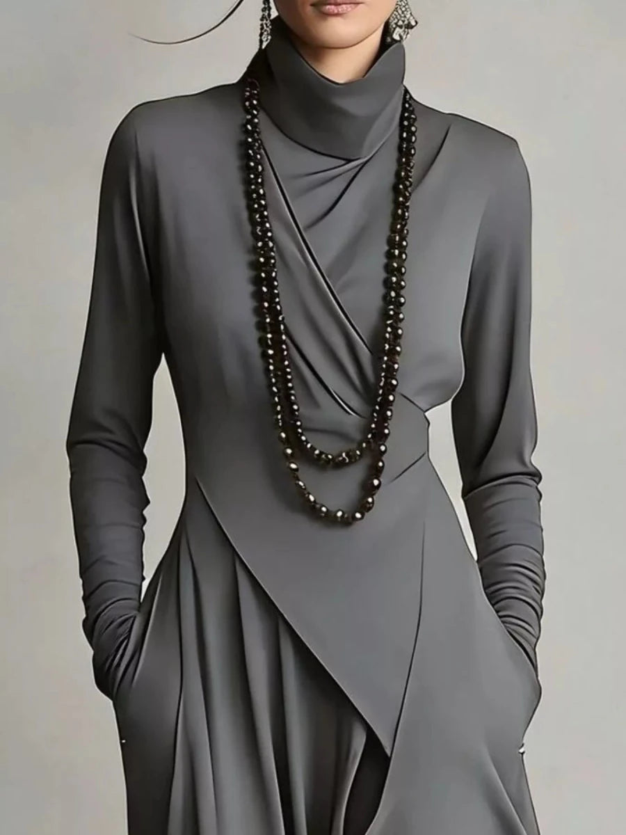Full Size Asymmetrical Hem Turtleneck Dress Plus Size - 