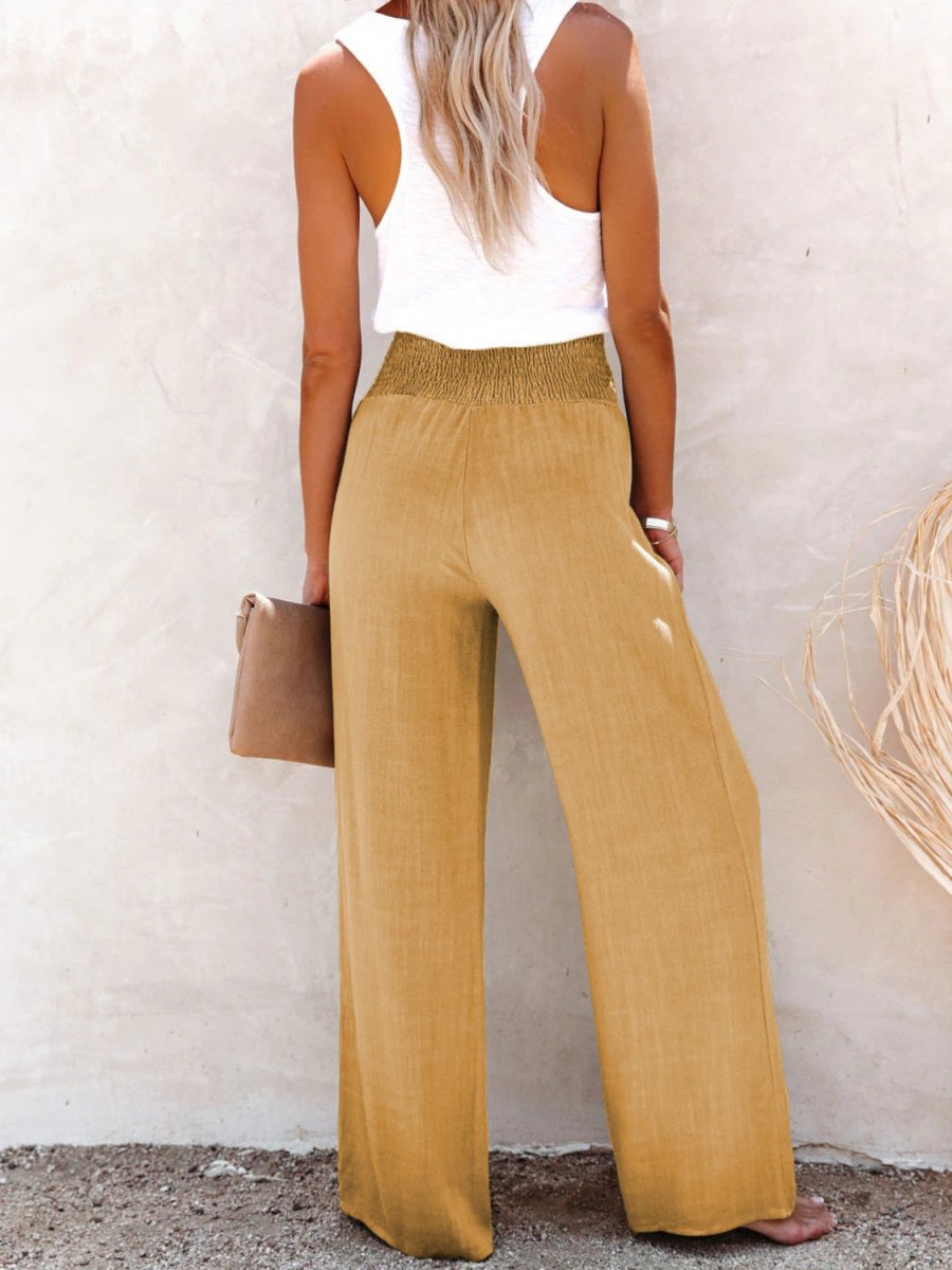 Full Size Decorative Button High Waist Pants - Bottoms