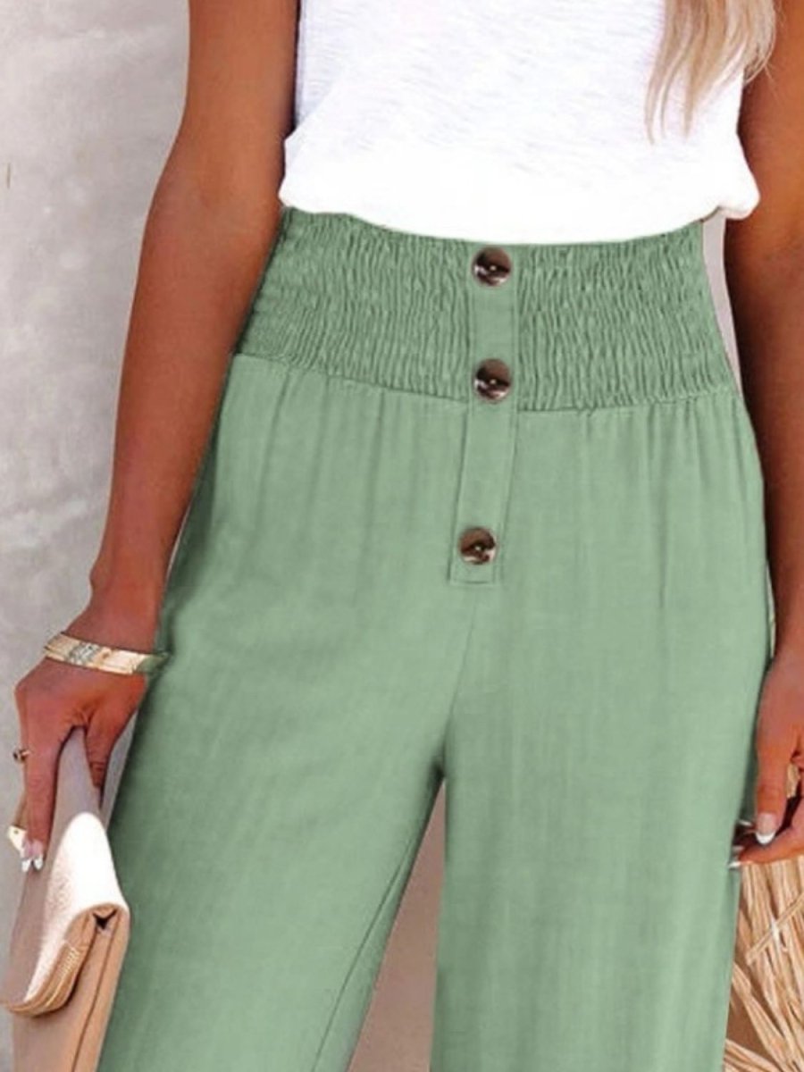 Full Size Decorative Button High Waist Pants - Bottoms