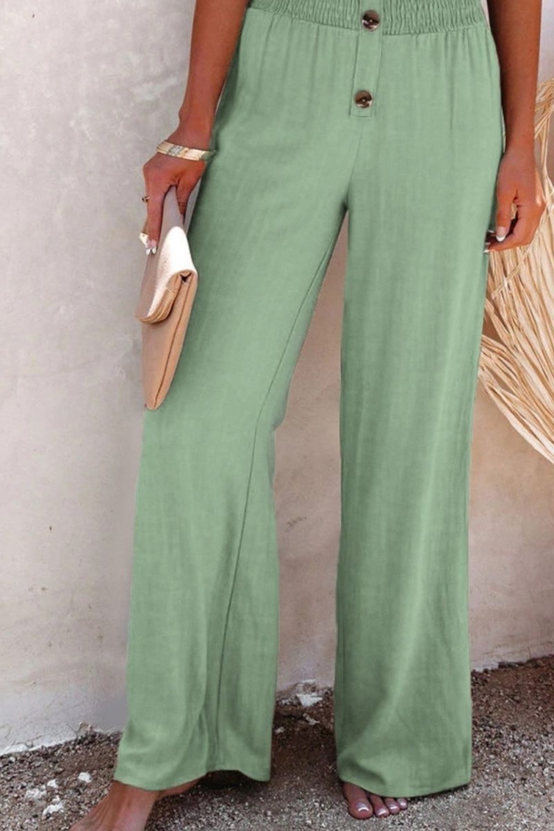 Full Size Decorative Button High Waist Pants - Bottoms