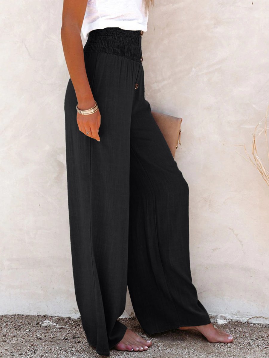 Full Size Decorative Button High Waist Pants - Bottoms