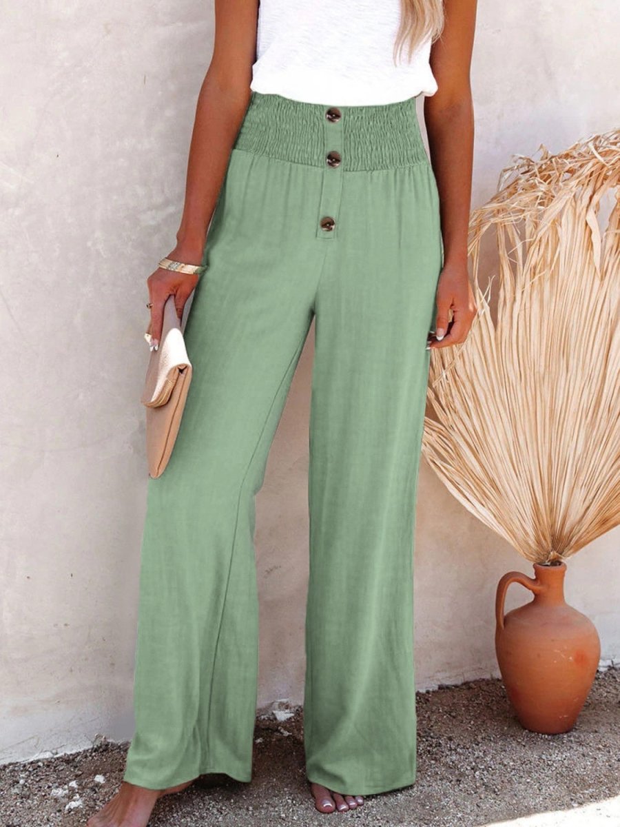 Full Size Decorative Button High Waist Pants - Bottoms