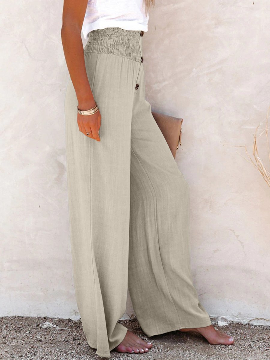 Full Size Decorative Button High Waist Pants - Bottoms