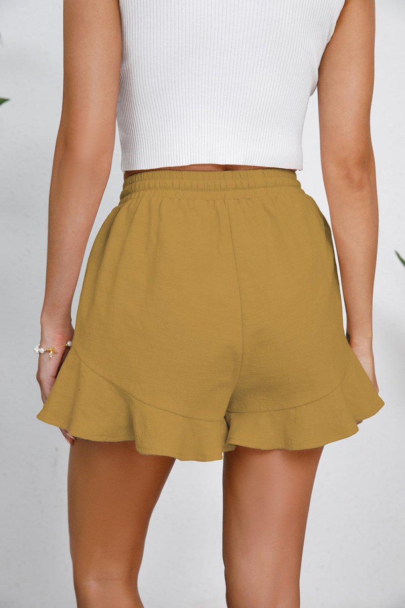 Full Size Drawstring Ruffle Hem Shorts - Bottoms