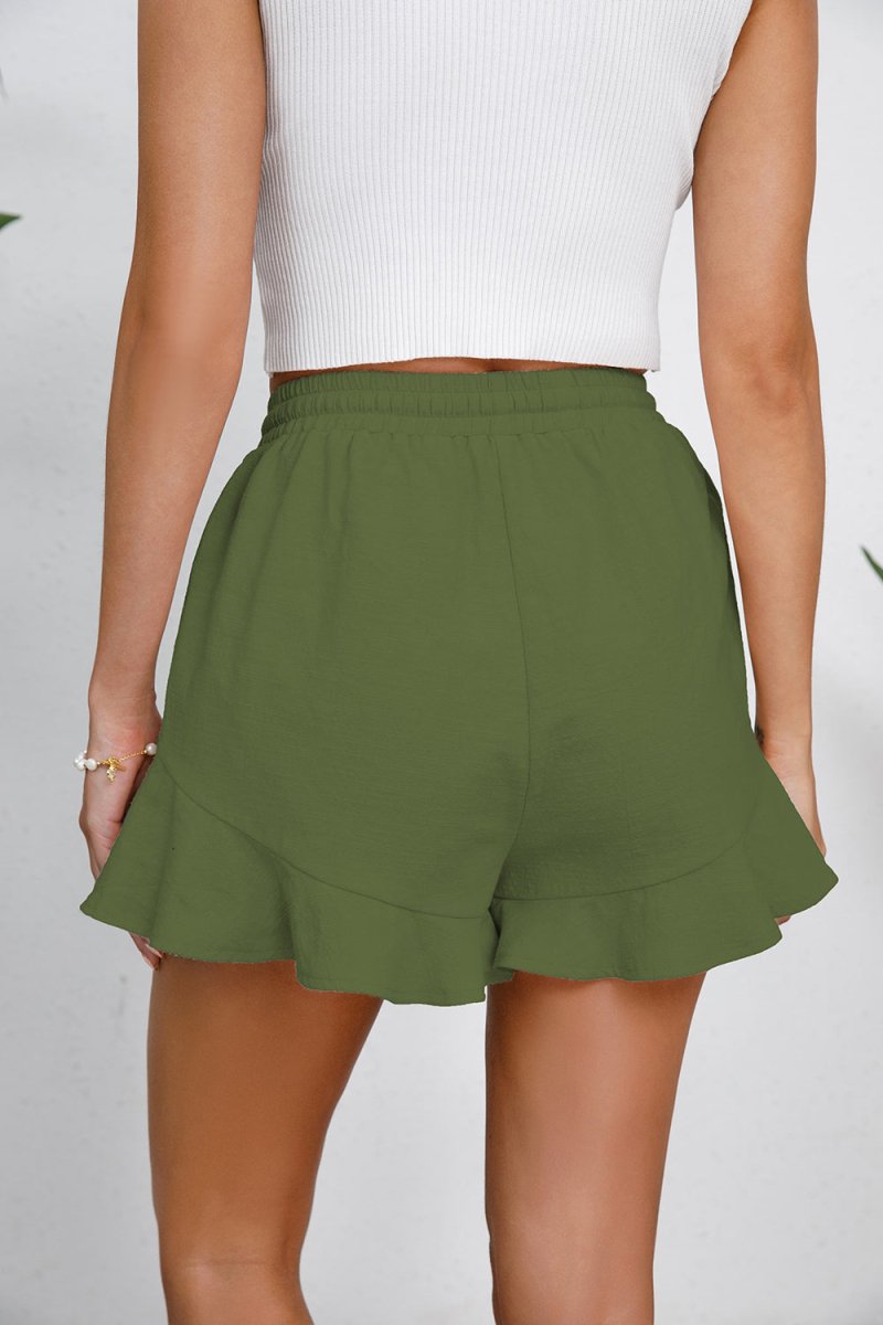 Full Size Drawstring Ruffle Hem Shorts - Bottoms