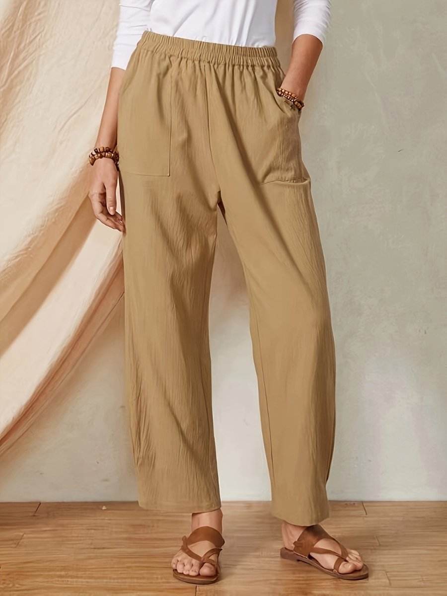 Full Size Elastic Waist Pants with Pockets - Bottoms