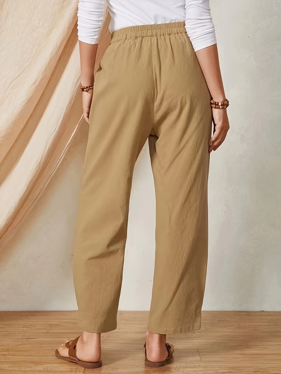 Full Size Elastic Waist Pants with Pockets - Bottoms
