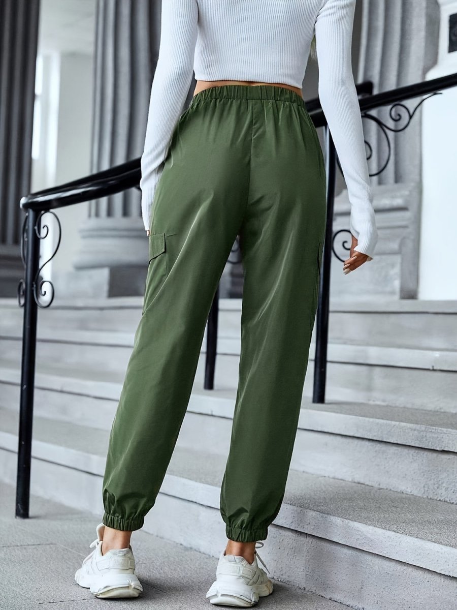Full Size Elastic Waist Pants with Pockets - Bottoms