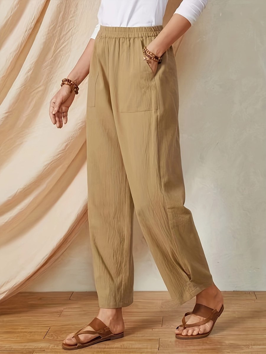 Full Size Elastic Waist Pants with Pockets - Bottoms