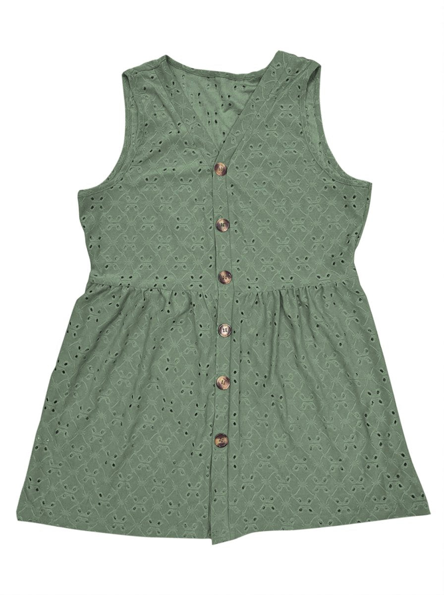 Full Size Eyelet Button Up V - Neck Tank - Top