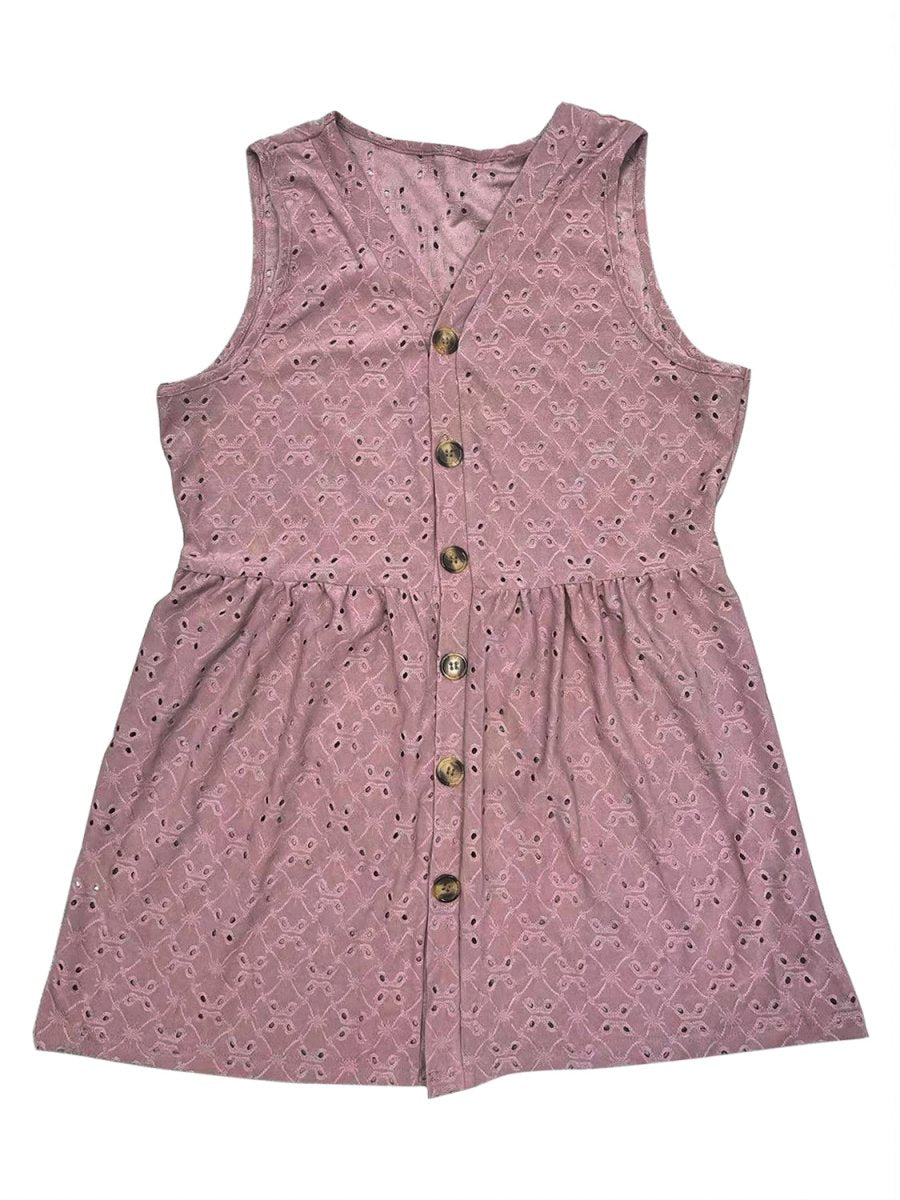 Full Size Eyelet Button Up V - Neck Tank - Top