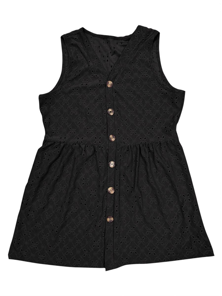 Full Size Eyelet Button Up V - Neck Tank - Top