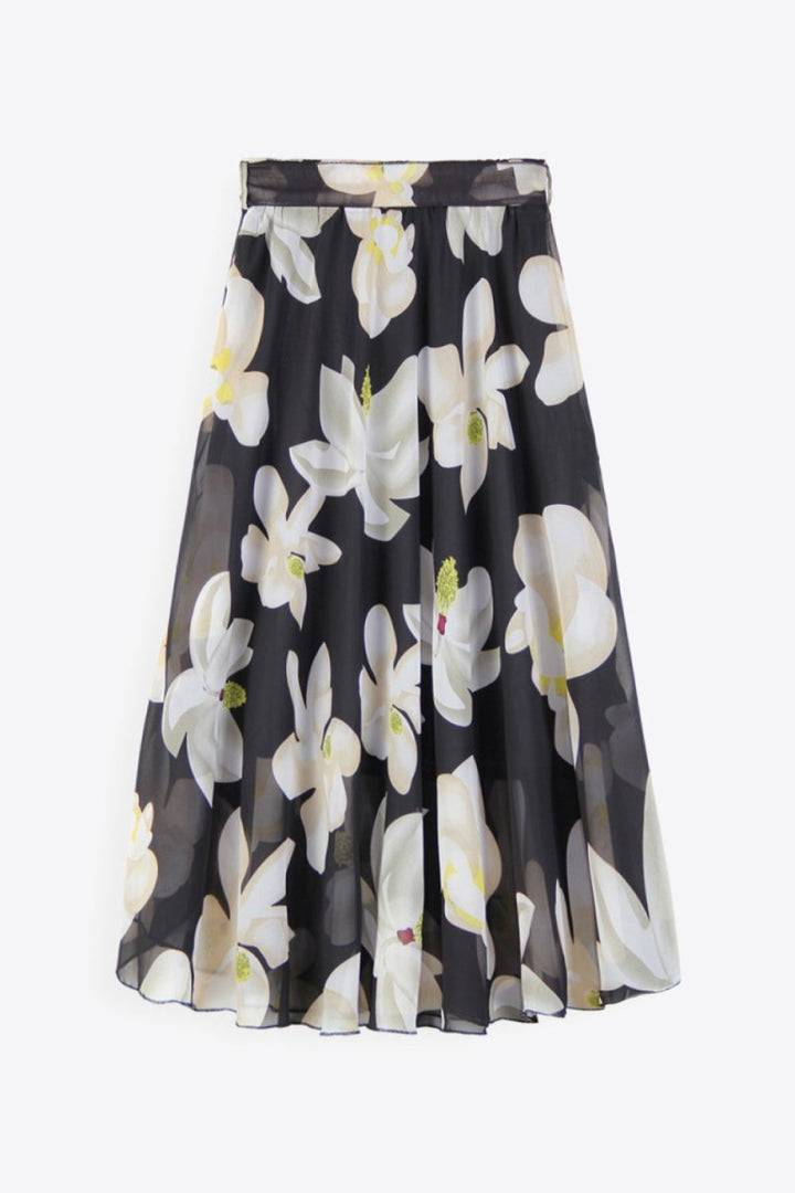 Full Size Floral Tie - Waist Skirt - Bottoms
