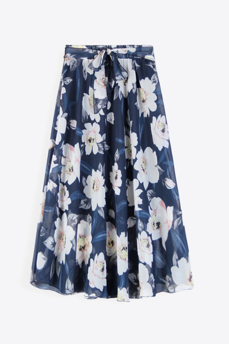 Full Size Floral Tie - Waist Skirt - Bottoms