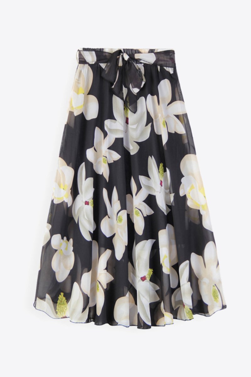 Full Size Floral Tie - Waist Skirt - Bottoms
