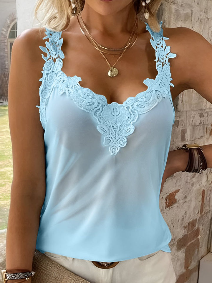 Full Size Lace Detail V - Neck Tank - Top