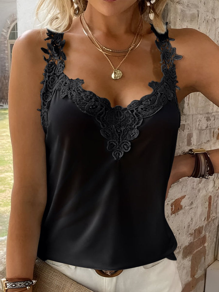 Full Size Lace Detail V - Neck Tank - Top