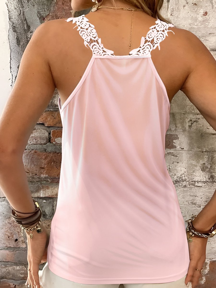 Full Size Lace Detail V - Neck Tank - Top
