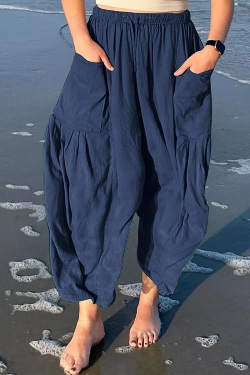 Full Size Pocketed Drawstring Wide Leg Pants - Bottoms