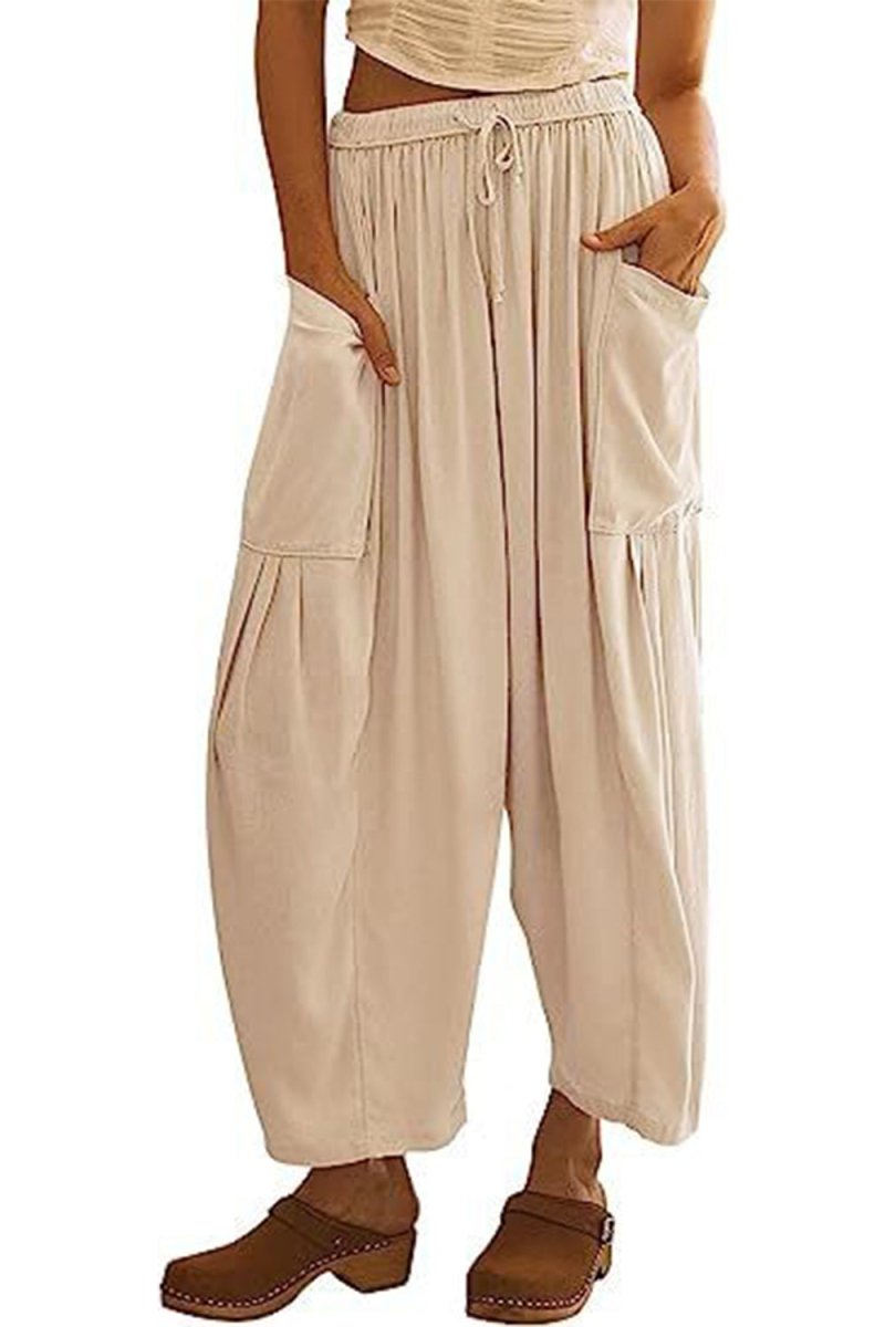 Full Size Pocketed Drawstring Wide Leg Pants - Bottoms
