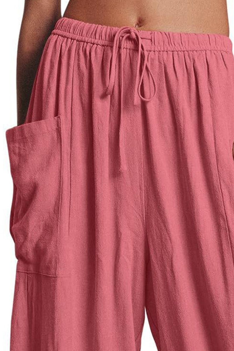 Full Size Pocketed Drawstring Wide Leg Pants - Bottoms