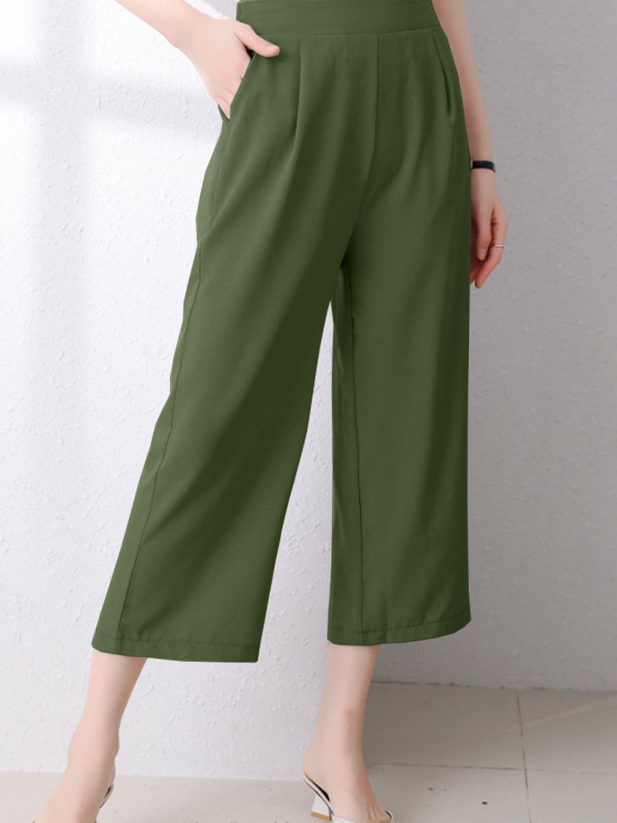 Full Size Pocketed Half Elastic Waist Pants - Bottoms