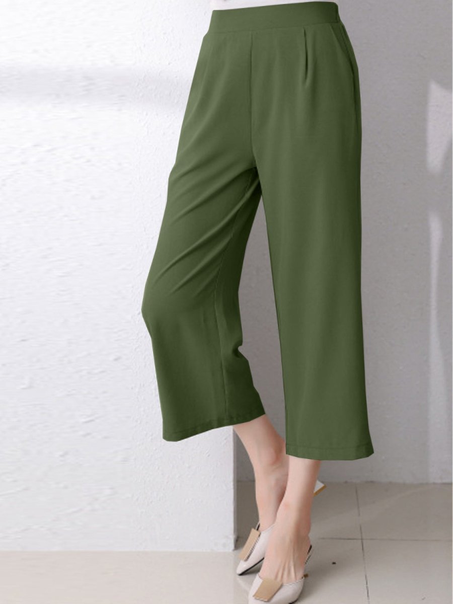 Full Size Pocketed Half Elastic Waist Pants - Bottoms