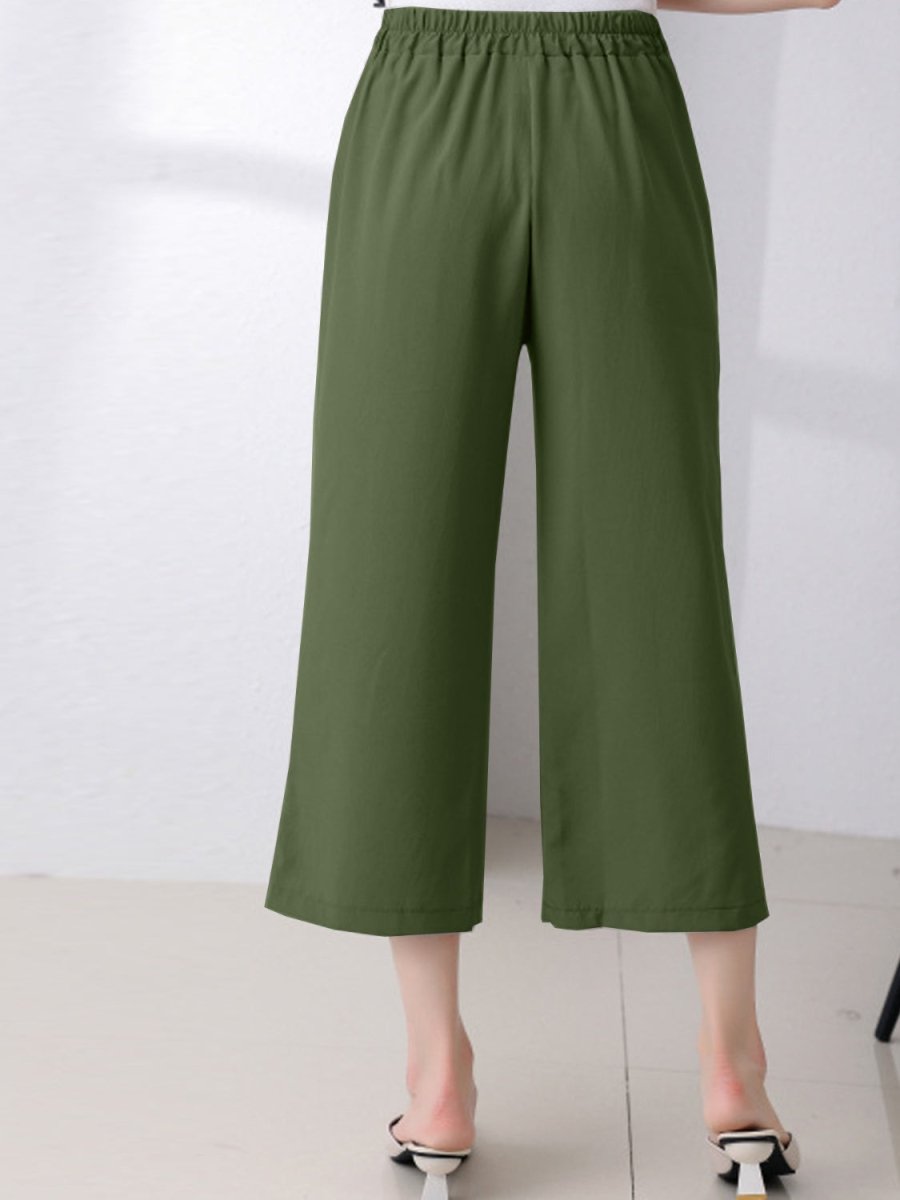 Full Size Pocketed Half Elastic Waist Pants - Bottoms