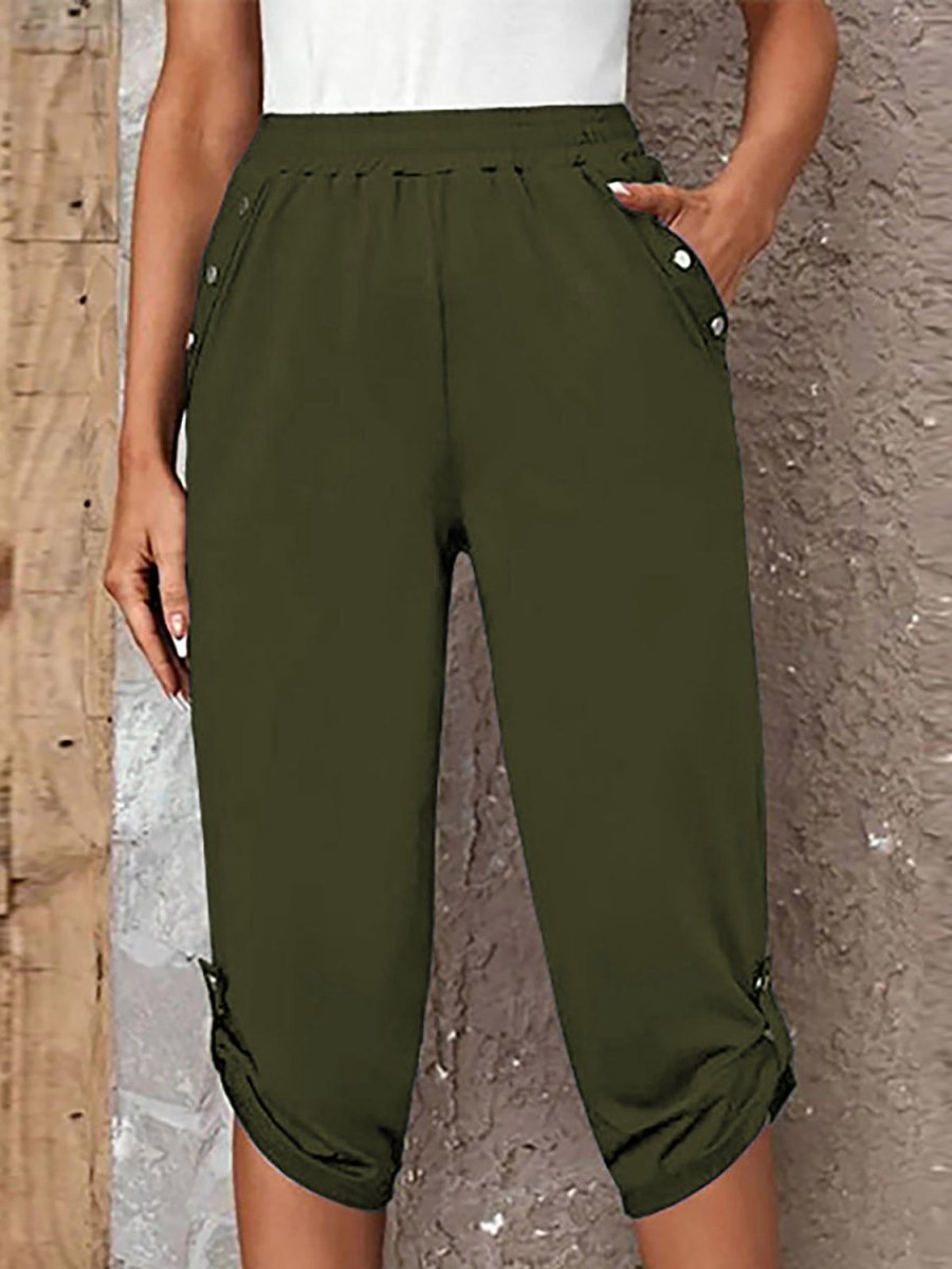 Full Size Roll - Tab Capris Pants - Bottoms