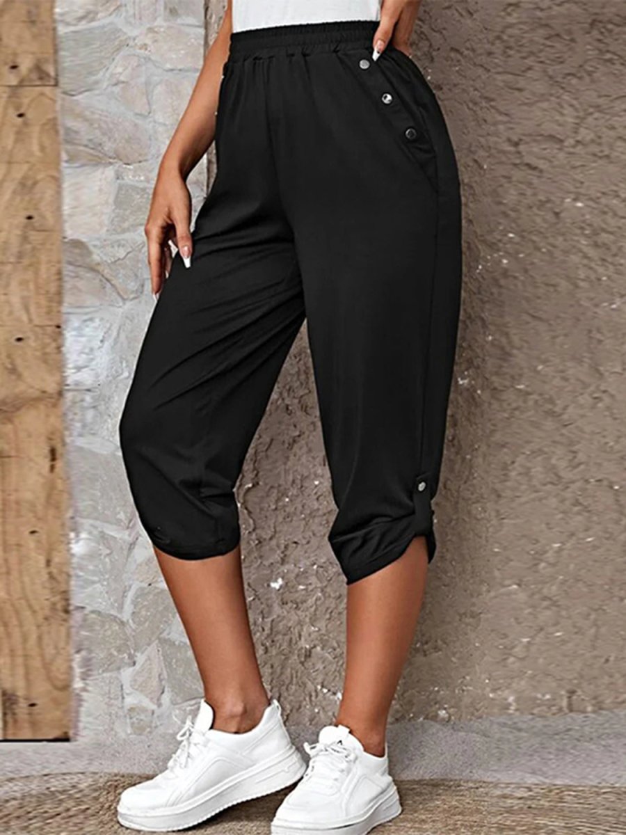 Full Size Roll - Tab Capris Pants - Bottoms
