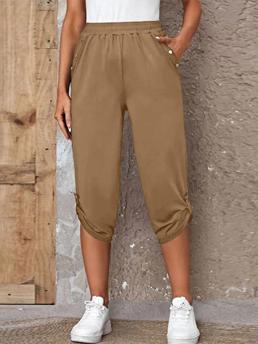Full Size Roll - Tab Capris Pants - Bottoms