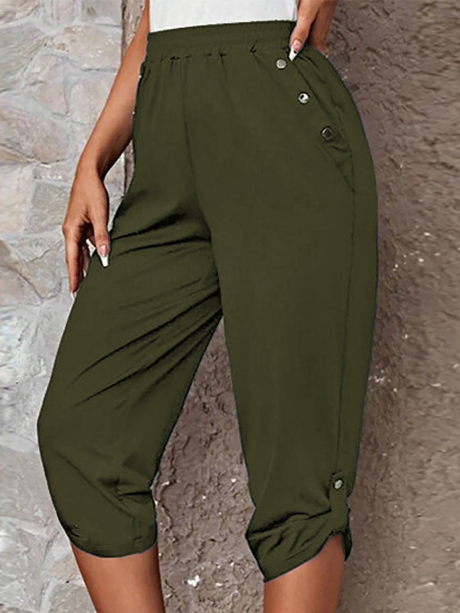 Full Size Roll - Tab Capris Pants - Bottoms