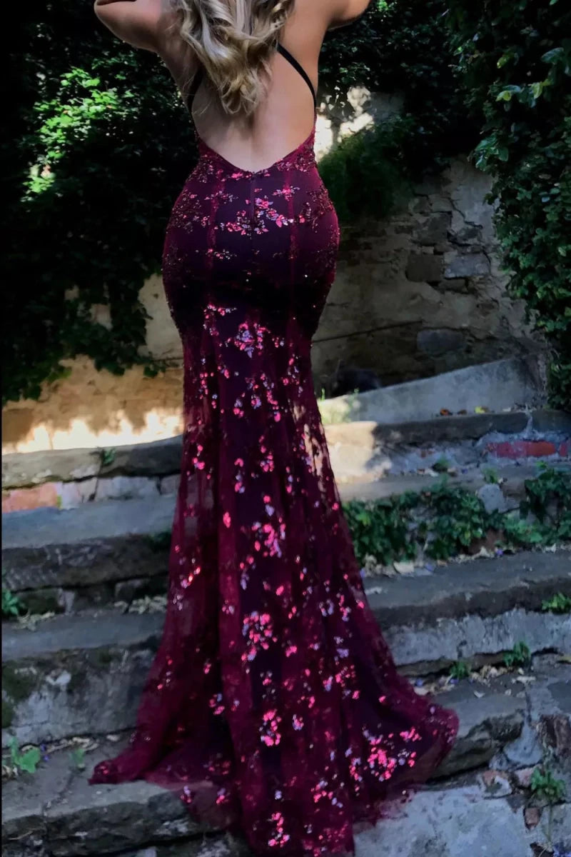 Full Size Sequin Tie Back V - Neck Maxi Dress Plus Size - 