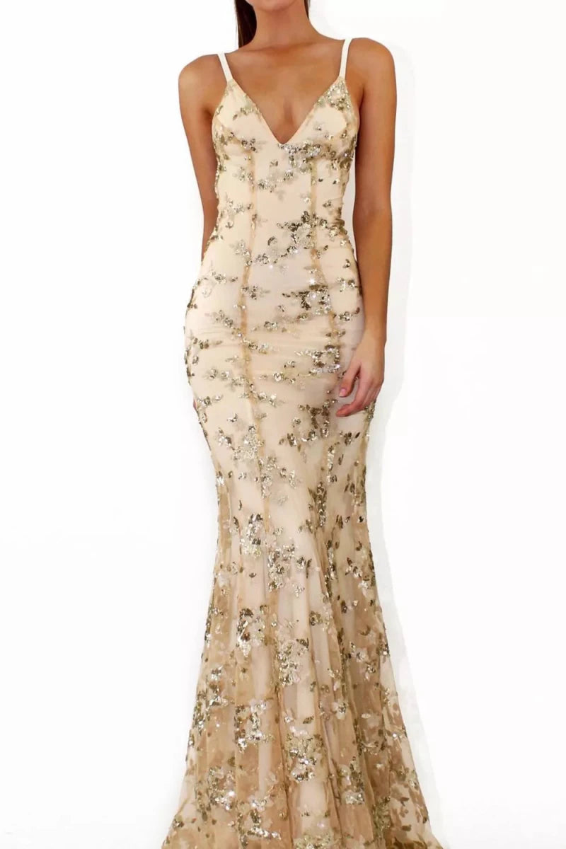 Full Size Sequin Tie Back V - Neck Maxi Dress Plus Size - 