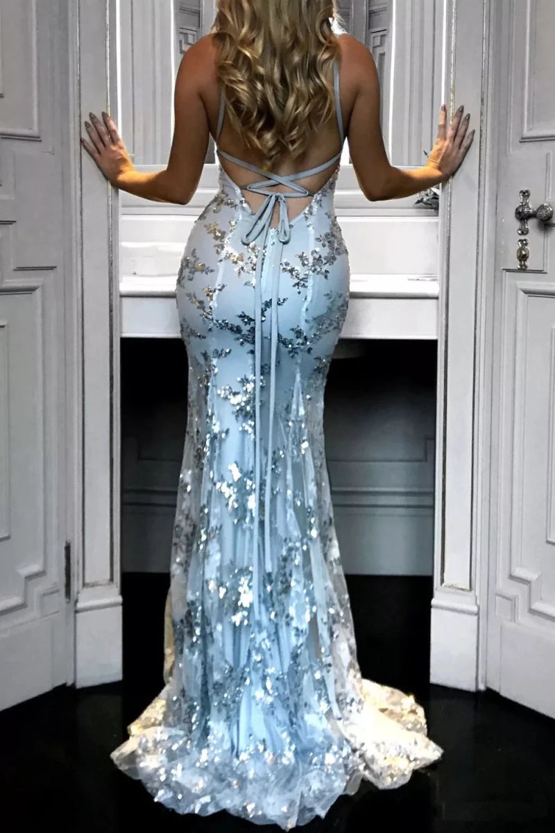 Full Size Sequin Tie Back V - Neck Maxi Dress Plus Size - 