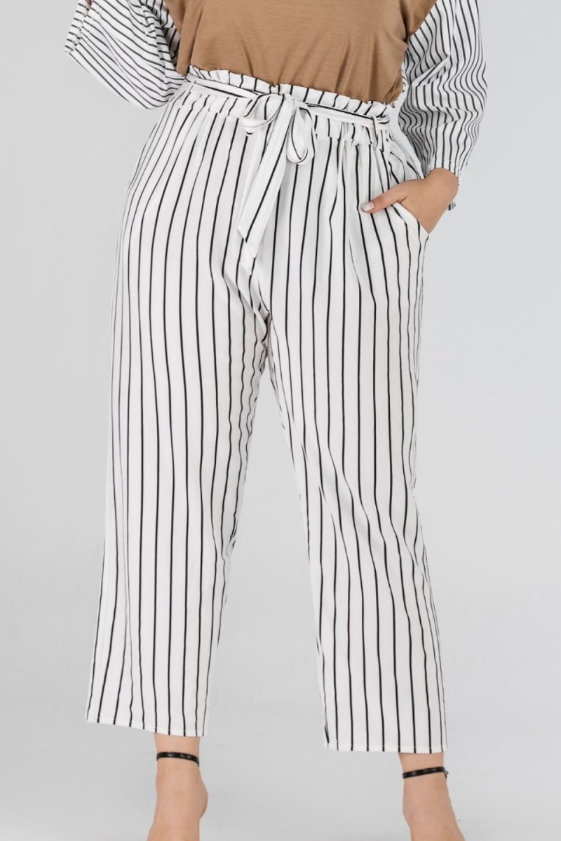 Full Size Striped Paperbag Waist Cropped Pants - Bottoms