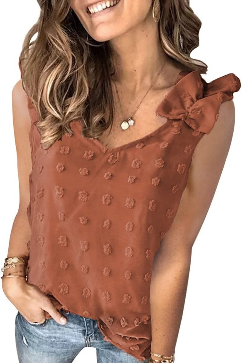 Full Size Swiss Dot V - Neck Tank - Top