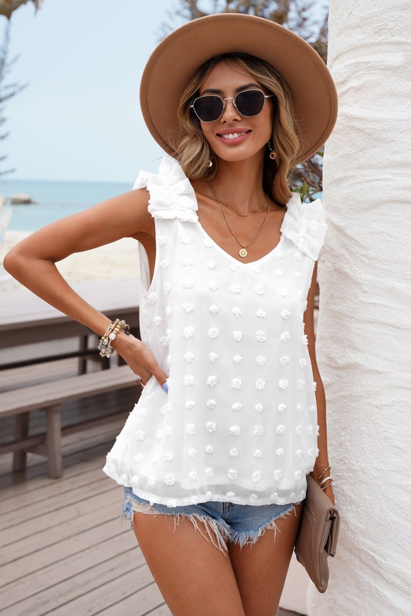 Full Size Swiss Dot V - Neck Tank - Top