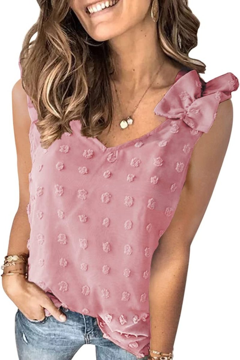 Full Size Swiss Dot V - Neck Tank - Top
